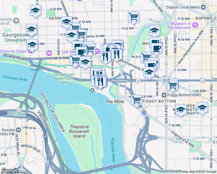 map of restaurants, bars, coffee shops, grocery stores, and more near 101 Independence Avenue Southeast in Washington