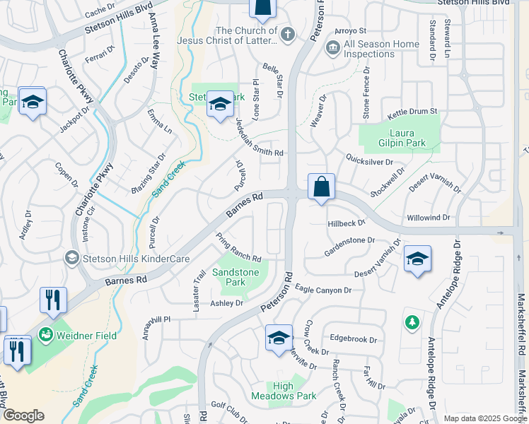 map of restaurants, bars, coffee shops, grocery stores, and more near 4799 Kerry Lynn View in Colorado Springs