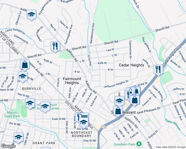 map of restaurants, bars, coffee shops, grocery stores, and more near 101 Independence Avenue Southeast in Washington