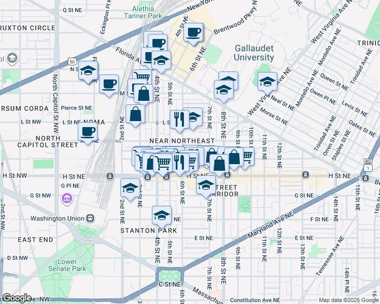 map of restaurants, bars, coffee shops, grocery stores, and more near 101 Independence Avenue Southeast in Washington