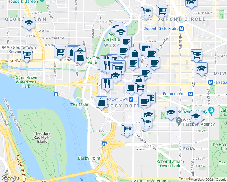 map of restaurants, bars, coffee shops, grocery stores, and more near 101 Independence Avenue Southeast in Washington