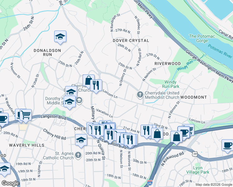 map of restaurants, bars, coffee shops, grocery stores, and more near 101 Independence Avenue Southeast in Washington