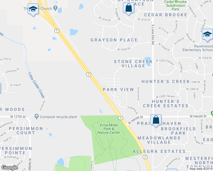 map of restaurants, bars, coffee shops, grocery stores, and more near 22113 West 124th Terrace in Olathe