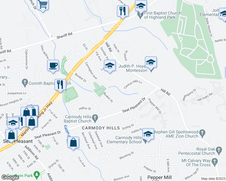 map of restaurants, bars, coffee shops, grocery stores, and more near 827 Carrington Avenue in Capitol Heights