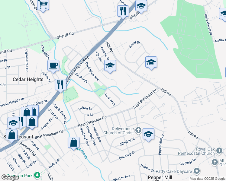 map of restaurants, bars, coffee shops, grocery stores, and more near 827 Carrington Avenue in Capitol Heights