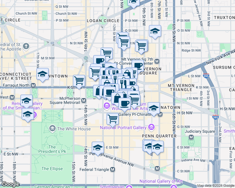 map of restaurants, bars, coffee shops, grocery stores, and more near 101 Independence Avenue Southeast in Washington