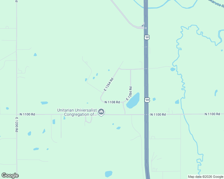 map of restaurants, bars, coffee shops, grocery stores, and more near 1122 East 1264 Road in Lawrence