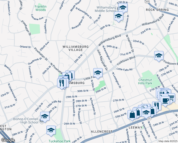 map of restaurants, bars, coffee shops, grocery stores, and more near 3260 North Ohio Street in Arlington