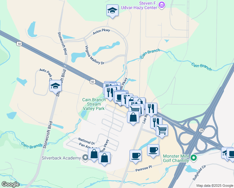 map of restaurants, bars, coffee shops, grocery stores, and more near 13605 U.S. 50 in Chantilly