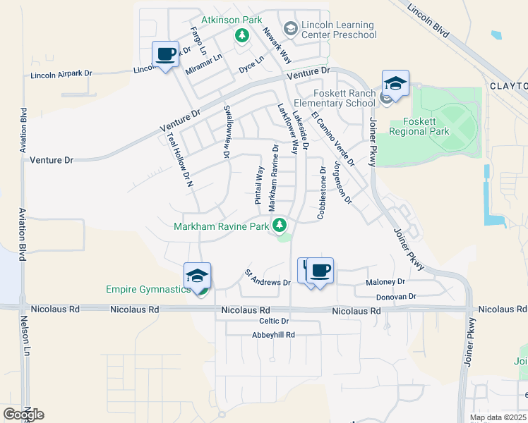 map of restaurants, bars, coffee shops, grocery stores, and more near 1255 Pintail Way in Lincoln