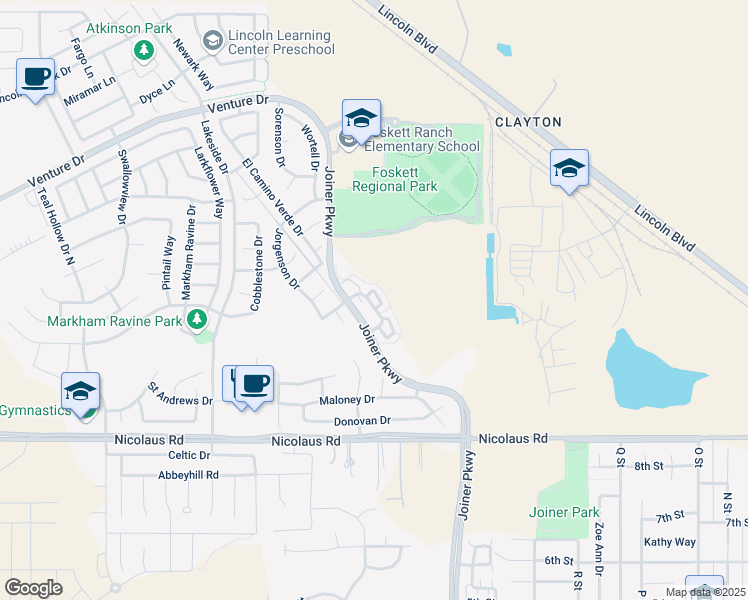 map of restaurants, bars, coffee shops, grocery stores, and more near 2405 Las Palomas Loop in Lincoln