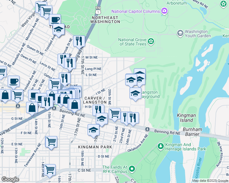 map of restaurants, bars, coffee shops, grocery stores, and more near 101 Independence Avenue Southeast in Washington