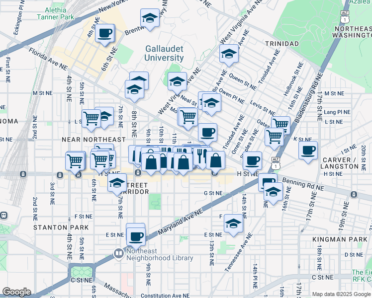 map of restaurants, bars, coffee shops, grocery stores, and more near 101 Independence Avenue Southeast in Washington