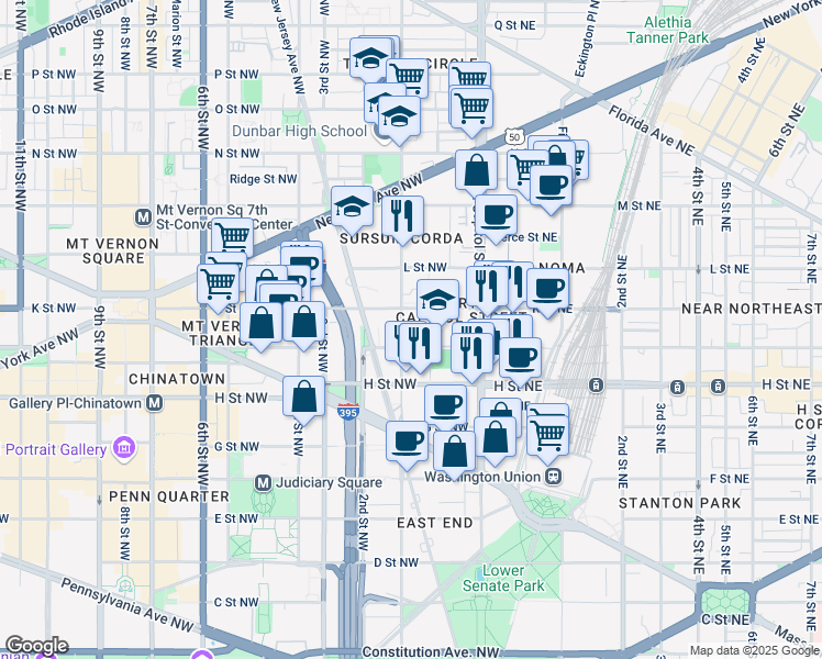 map of restaurants, bars, coffee shops, grocery stores, and more near 101 Independence Avenue Southeast in Washington