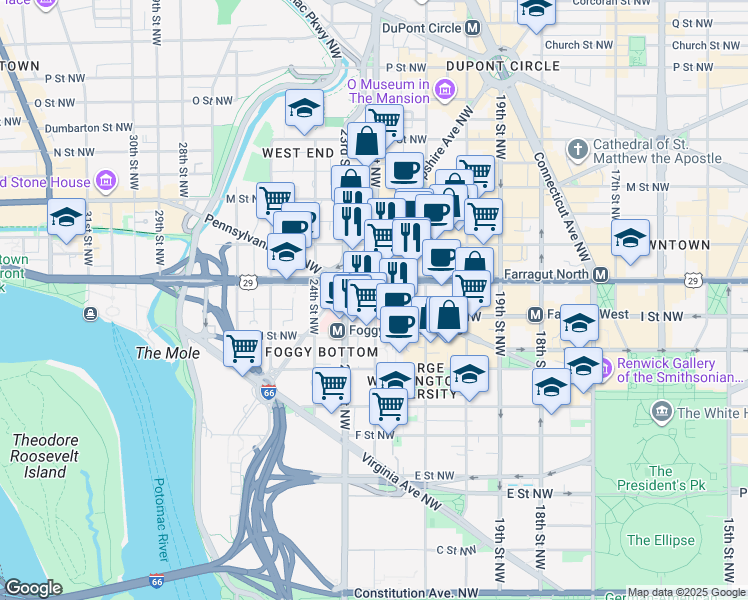 map of restaurants, bars, coffee shops, grocery stores, and more near 101 Independence Avenue Southeast in Washington