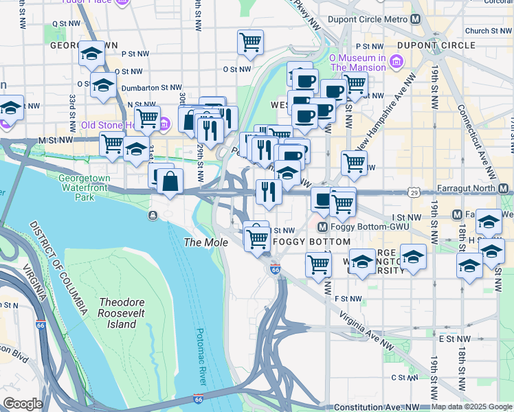 map of restaurants, bars, coffee shops, grocery stores, and more near 955 26th Street Northwest in Washington