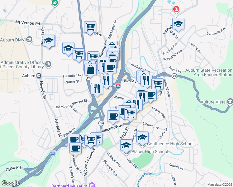 map of restaurants, bars, coffee shops, grocery stores, and more near 276 Walsh Street in Auburn