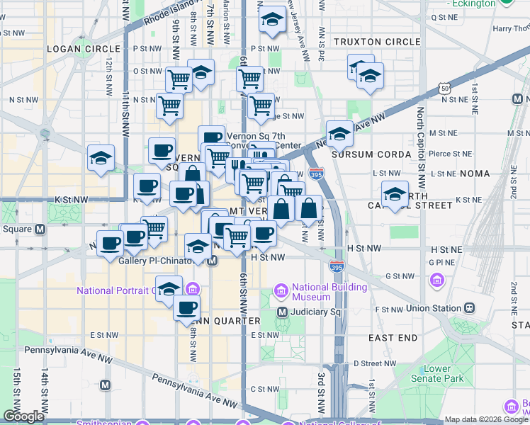 map of restaurants, bars, coffee shops, grocery stores, and more near 917 5th Street Northwest in Washington