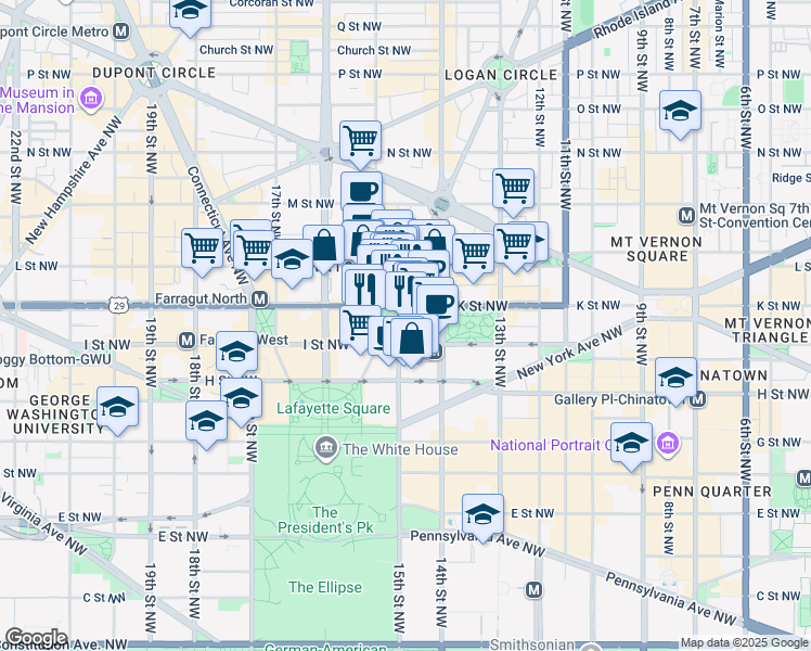 map of restaurants, bars, coffee shops, grocery stores, and more near 101 Independence Avenue Southeast in Washington
