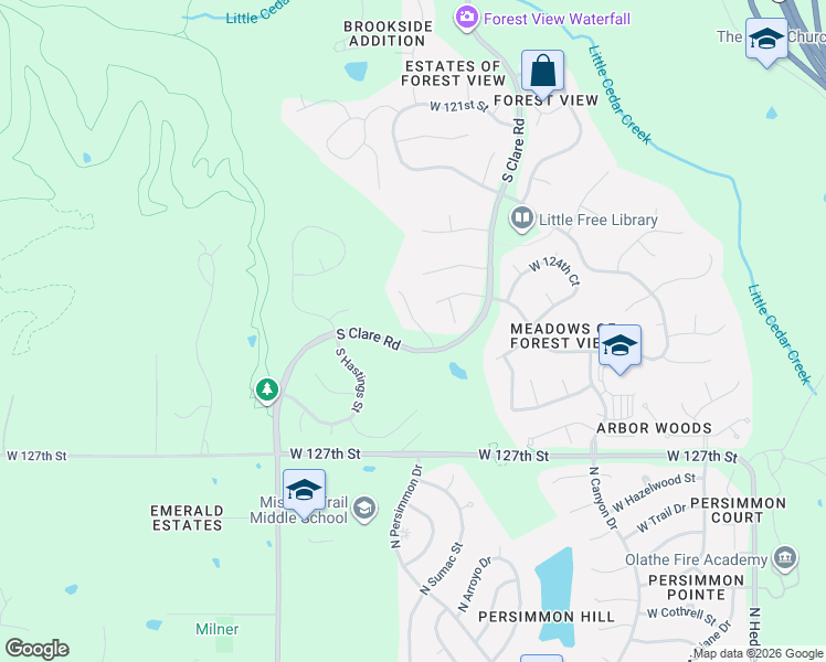 map of restaurants, bars, coffee shops, grocery stores, and more near 24185 West 124th Terrace in Olathe