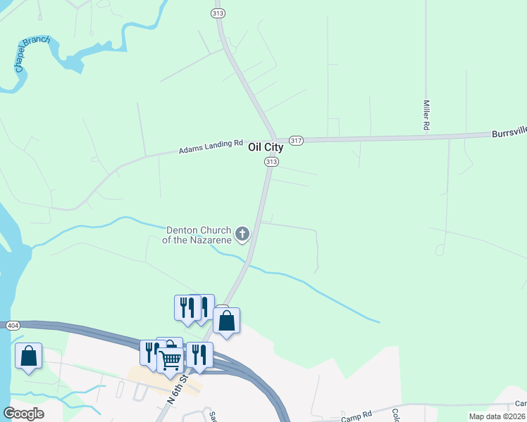 map of restaurants, bars, coffee shops, grocery stores, and more near 10743 Greensboro Road in Denton