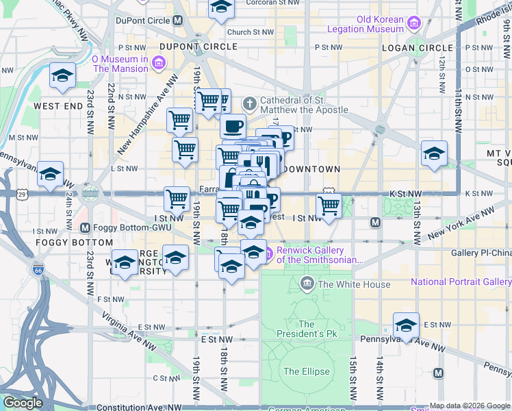 map of restaurants, bars, coffee shops, grocery stores, and more near 101 Independence Avenue Southeast in Washington