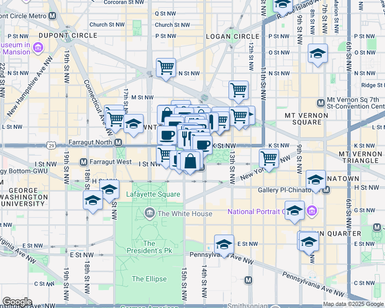 map of restaurants, bars, coffee shops, grocery stores, and more near 101 Independence Avenue Southeast in Washington