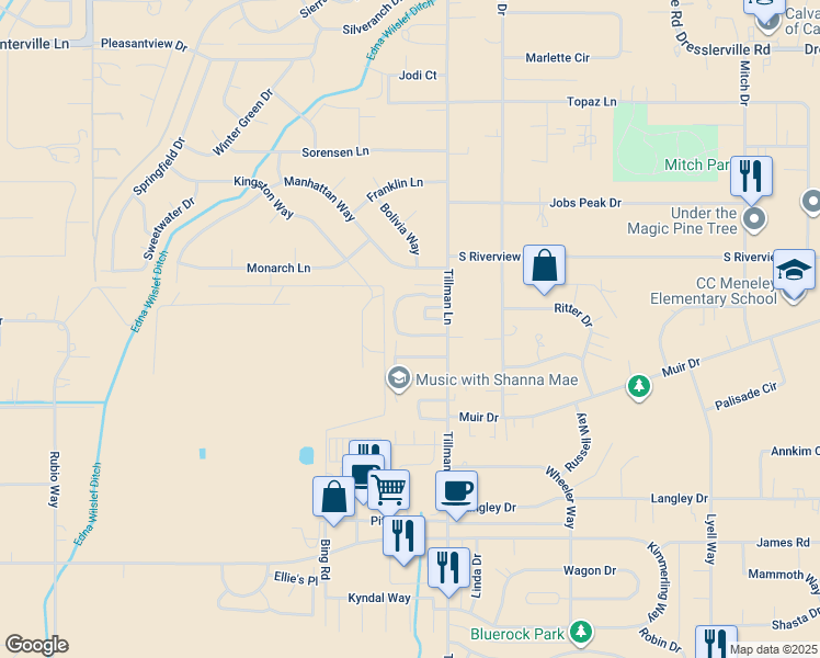 map of restaurants, bars, coffee shops, grocery stores, and more near 1284 Woodside Drive in Gardnerville