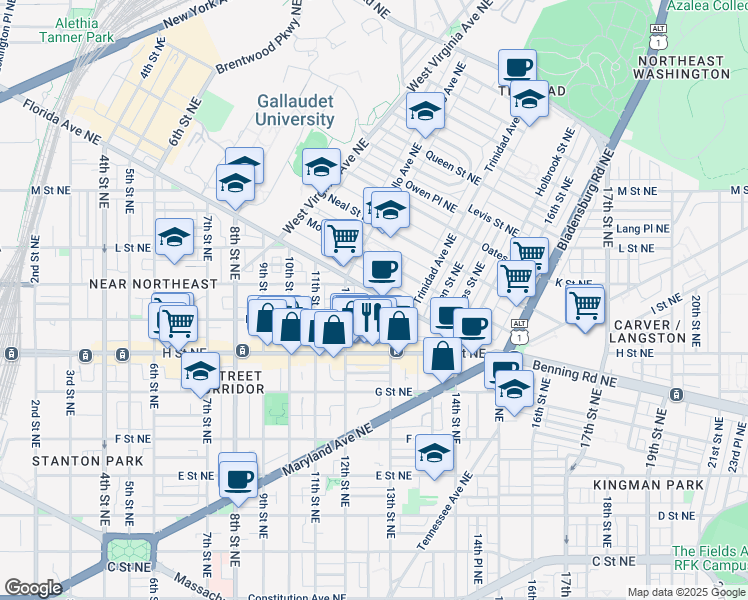 map of restaurants, bars, coffee shops, grocery stores, and more near 101 Independence Avenue Southeast in Washington