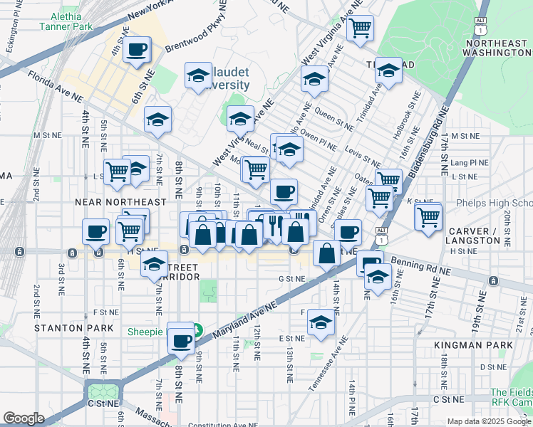 map of restaurants, bars, coffee shops, grocery stores, and more near 101 Independence Avenue Southeast in Washington
