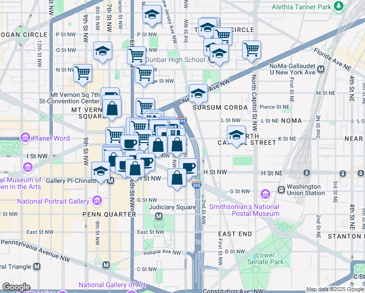 map of restaurants, bars, coffee shops, grocery stores, and more near 101 Independence Avenue Southeast in Washington