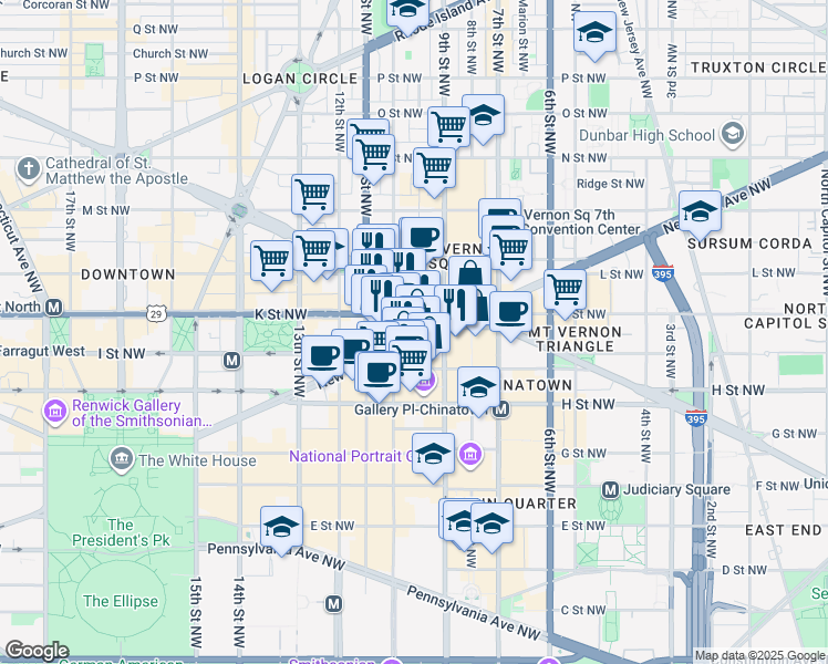 map of restaurants, bars, coffee shops, grocery stores, and more near 101 Independence Avenue Southeast in Washington