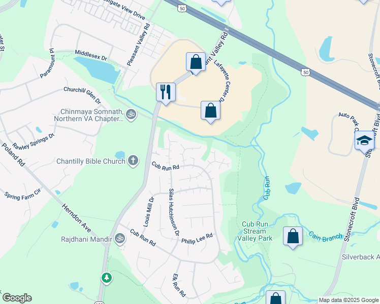 map of restaurants, bars, coffee shops, grocery stores, and more near 4307 General Kearny Court in Chantilly