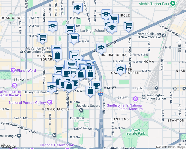 map of restaurants, bars, coffee shops, grocery stores, and more near 924 3rd Street Northwest in Washington