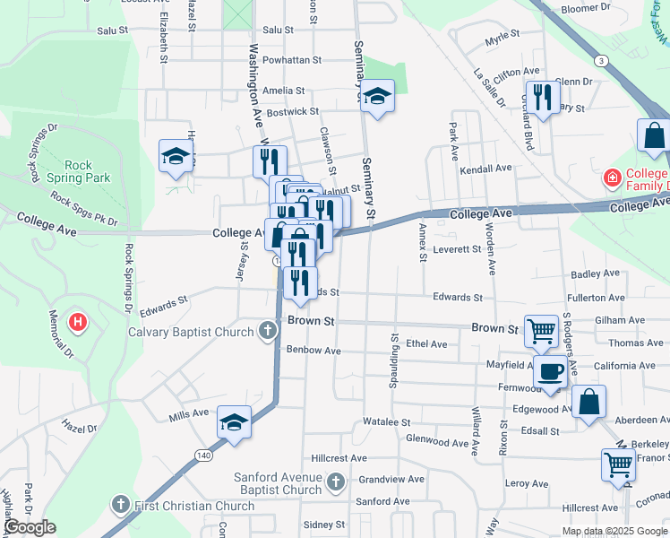 map of restaurants, bars, coffee shops, grocery stores, and more near 1620 Clawson Street in Alton