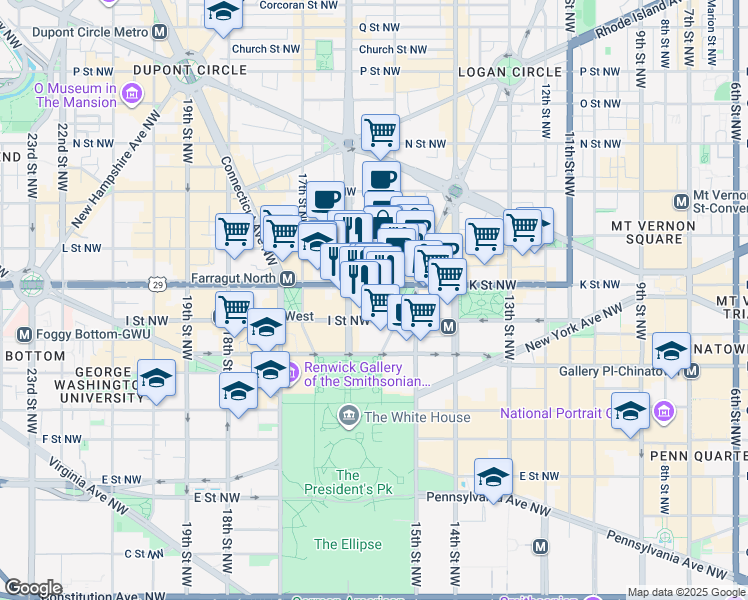 map of restaurants, bars, coffee shops, grocery stores, and more near 101 Independence Avenue Southeast in Washington