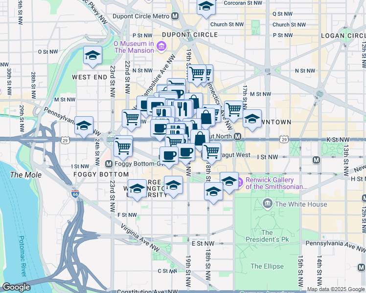 map of restaurants, bars, coffee shops, grocery stores, and more near 101 Independence Avenue Southeast in Washington