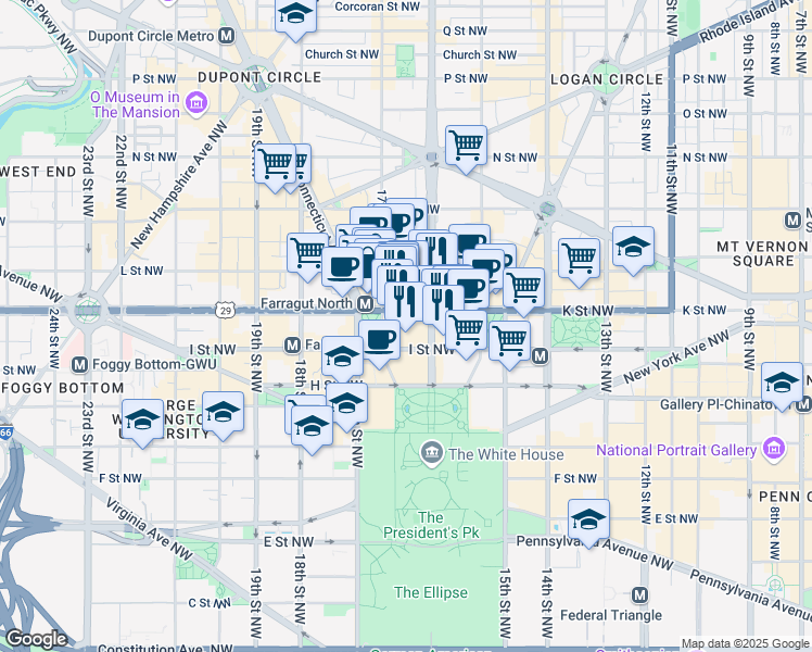 map of restaurants, bars, coffee shops, grocery stores, and more near 101 Independence Avenue Southeast in Washington