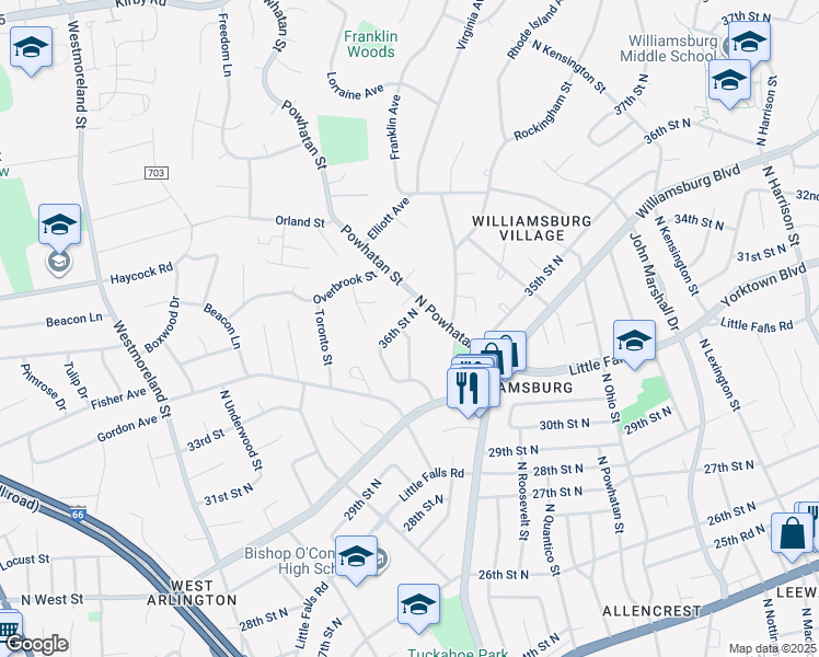 map of restaurants, bars, coffee shops, grocery stores, and more near 6518 36th Street North in Arlington