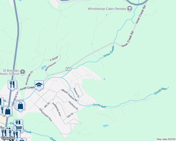map of restaurants, bars, coffee shops, grocery stores, and more near Gate Lane in Elkins