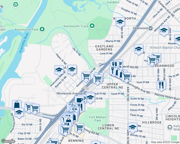 map of restaurants, bars, coffee shops, grocery stores, and more near 3819 Jay Street Northeast in Washington