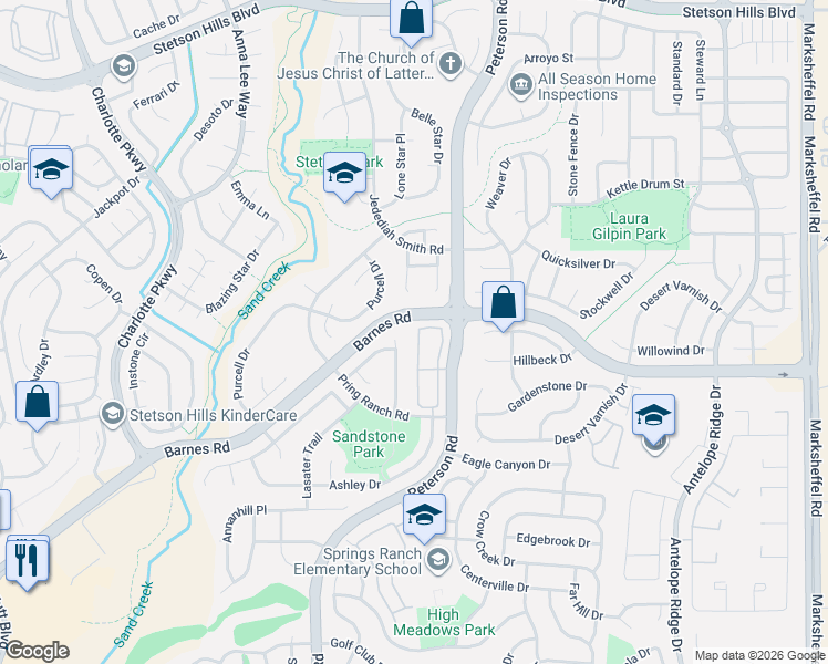 map of restaurants, bars, coffee shops, grocery stores, and more near 4799 Kerry Lynn View in Colorado Springs