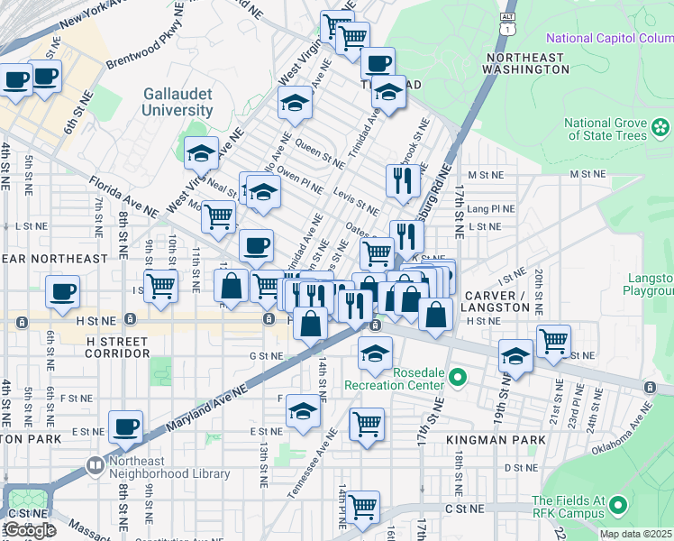 map of restaurants, bars, coffee shops, grocery stores, and more near 101 Independence Avenue Southeast in Washington