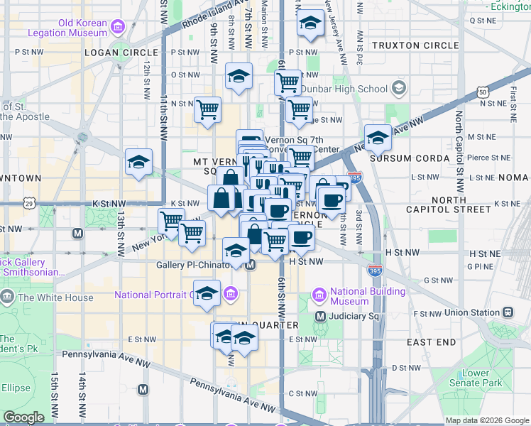 map of restaurants, bars, coffee shops, grocery stores, and more near 101 Independence Avenue Southeast in Washington