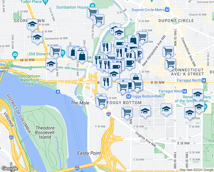 map of restaurants, bars, coffee shops, grocery stores, and more near 101 Independence Avenue Southeast in Washington