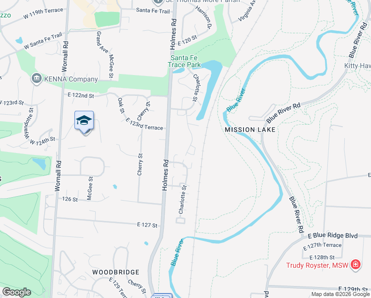 map of restaurants, bars, coffee shops, grocery stores, and more near 12338 Charlotte Street in Kansas City