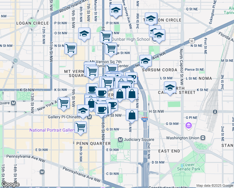 map of restaurants, bars, coffee shops, grocery stores, and more near 101 Independence Avenue Southeast in Washington
