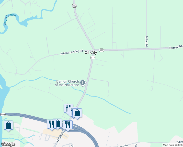 map of restaurants, bars, coffee shops, grocery stores, and more near 10743 Greensboro Road in Denton