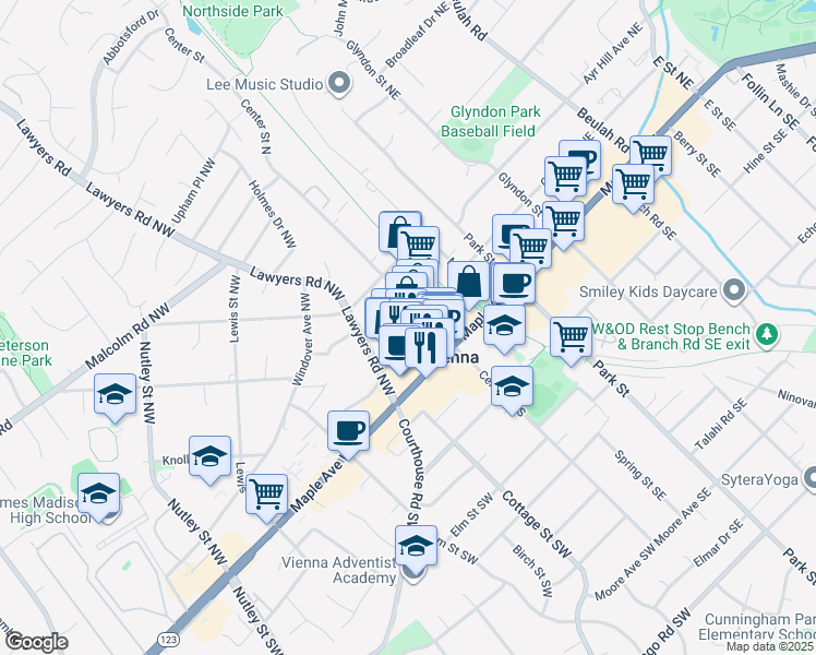 map of restaurants, bars, coffee shops, grocery stores, and more near 101 Independence Avenue Southeast in Washington
