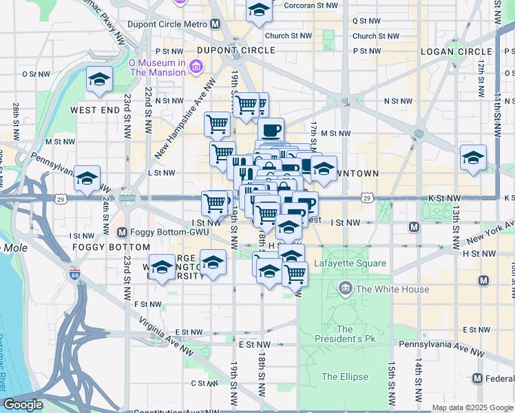 map of restaurants, bars, coffee shops, grocery stores, and more near 101 Independence Avenue Southeast in Washington